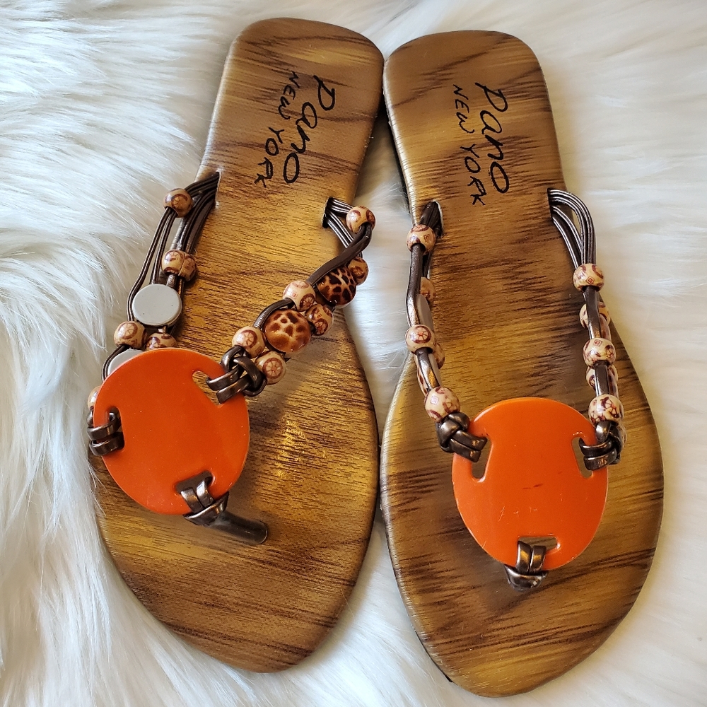 Pano New York Orang Beaded Flip Flops Size 6